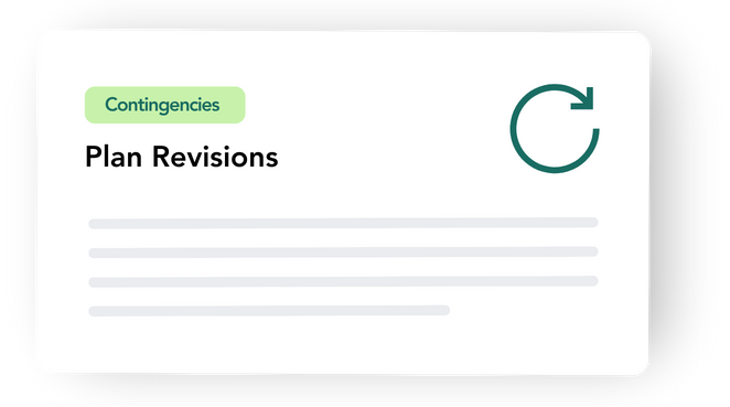 A document with a green label reading Contingencies, plan revisions